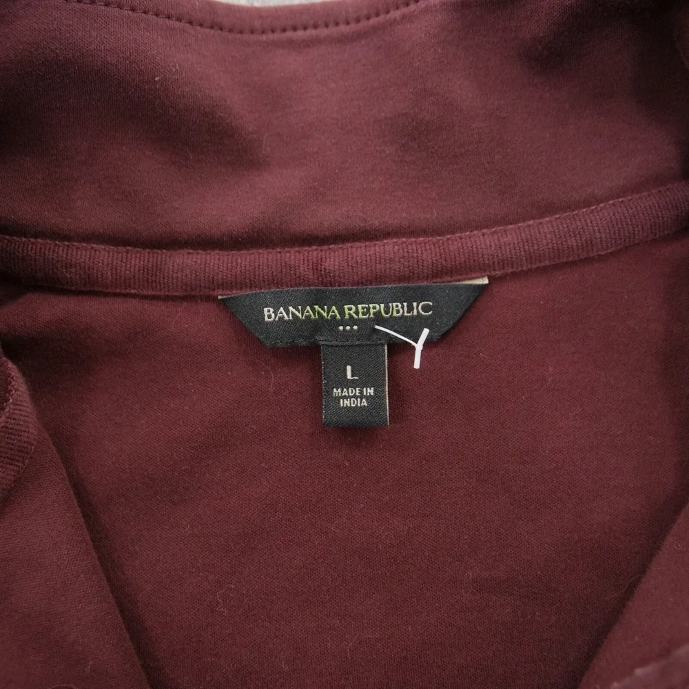 Banana Republic Sweater Mens Large Red Burgundy 1/4 Zip Mock Neck Long Sleeve